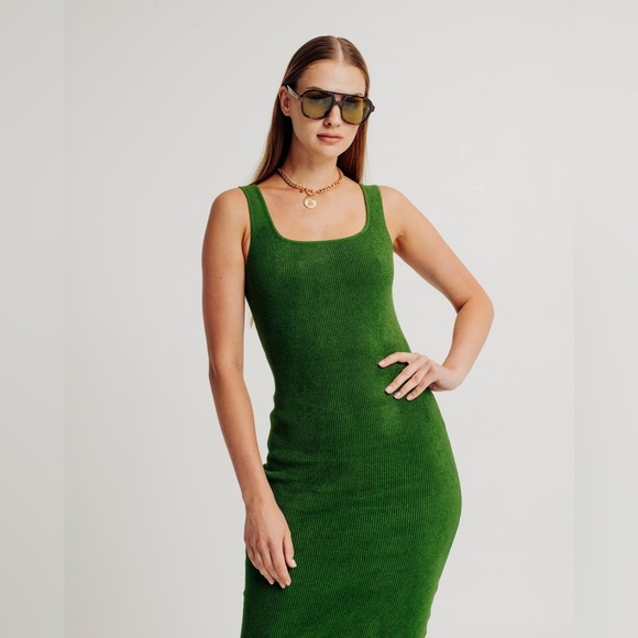NEW Torn Ronny Kobo Gigi Dress Ribbed Knit Stretch Midi Small Moss Green NWT - Picture 2 of 9